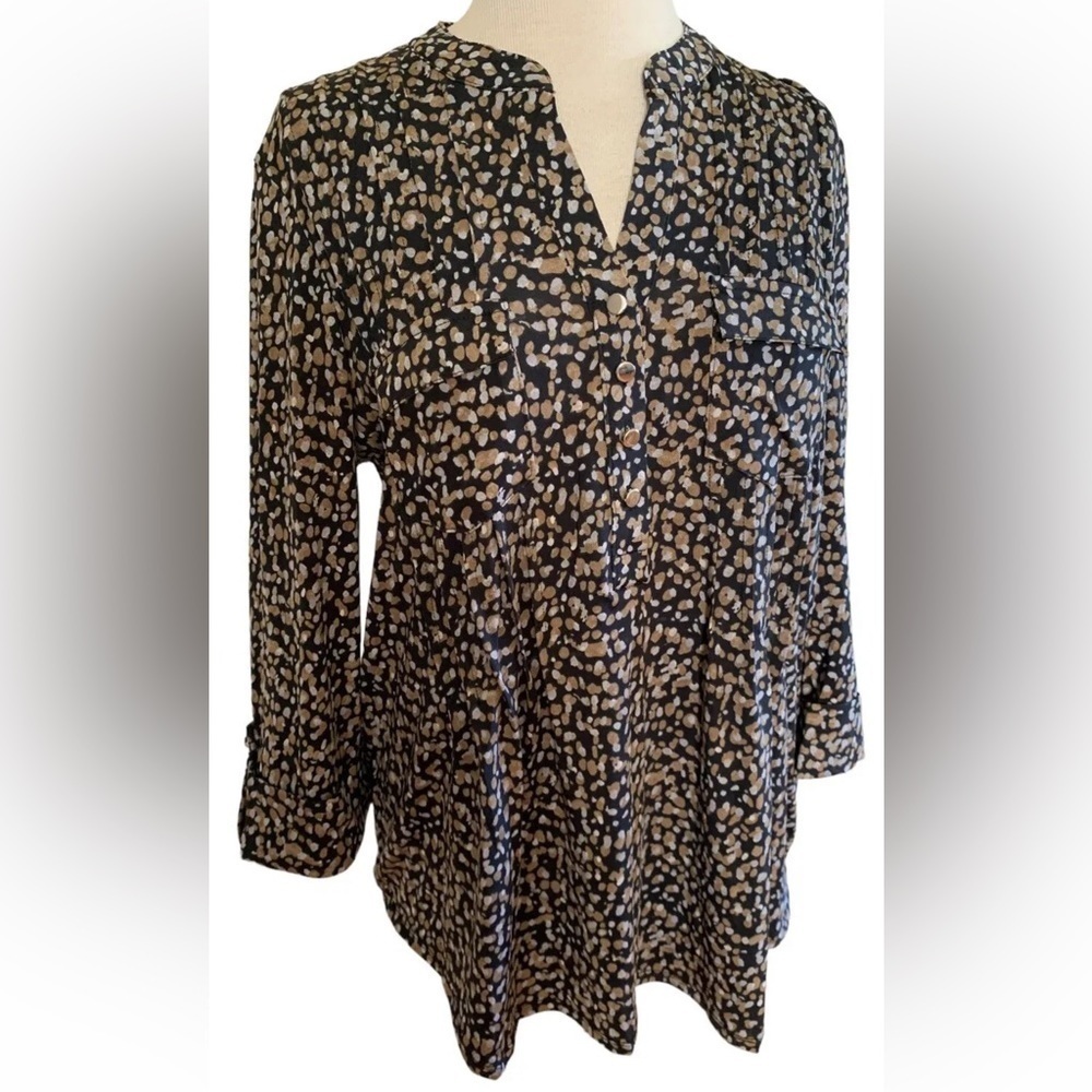 COCOMO Small 3/4 sleeve black beige women’s Pintuck Blouse top tunic shirt